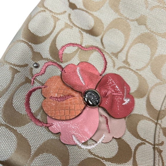 Coach Logo Canvas Floral Leather Trimmed Shoulder Bag - Picture 7 of 7